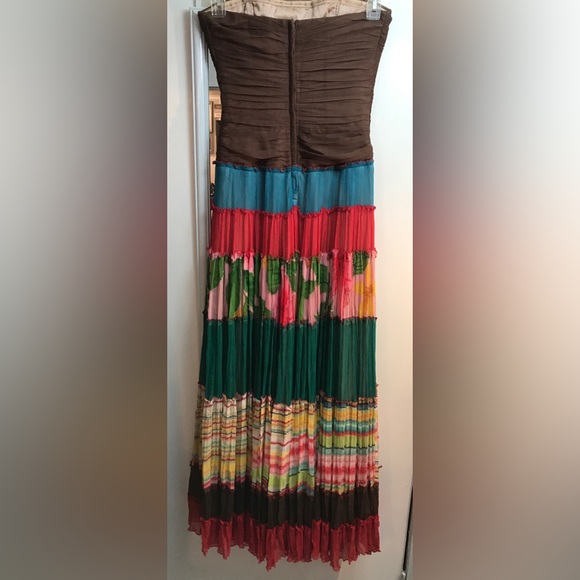 BCBGMAXAZRIA Festival Hobo Silk Maxi Floral Multi-layer Crinkle Dress Size 4 - Picture 2 of 15
